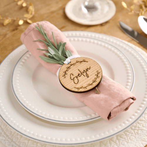 pink nakin place setting for a wedding in Embrun